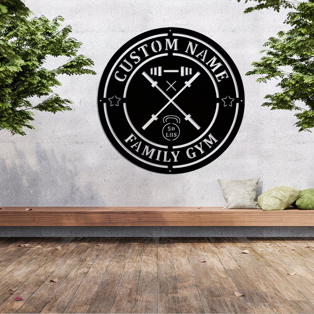 Home Gym Names - Custom Gym Metal Sign with Barbell